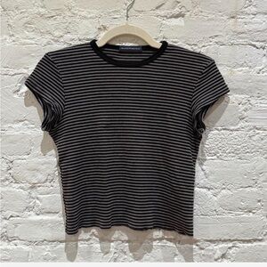 Brandy Melville Black and Gray Striped Tee